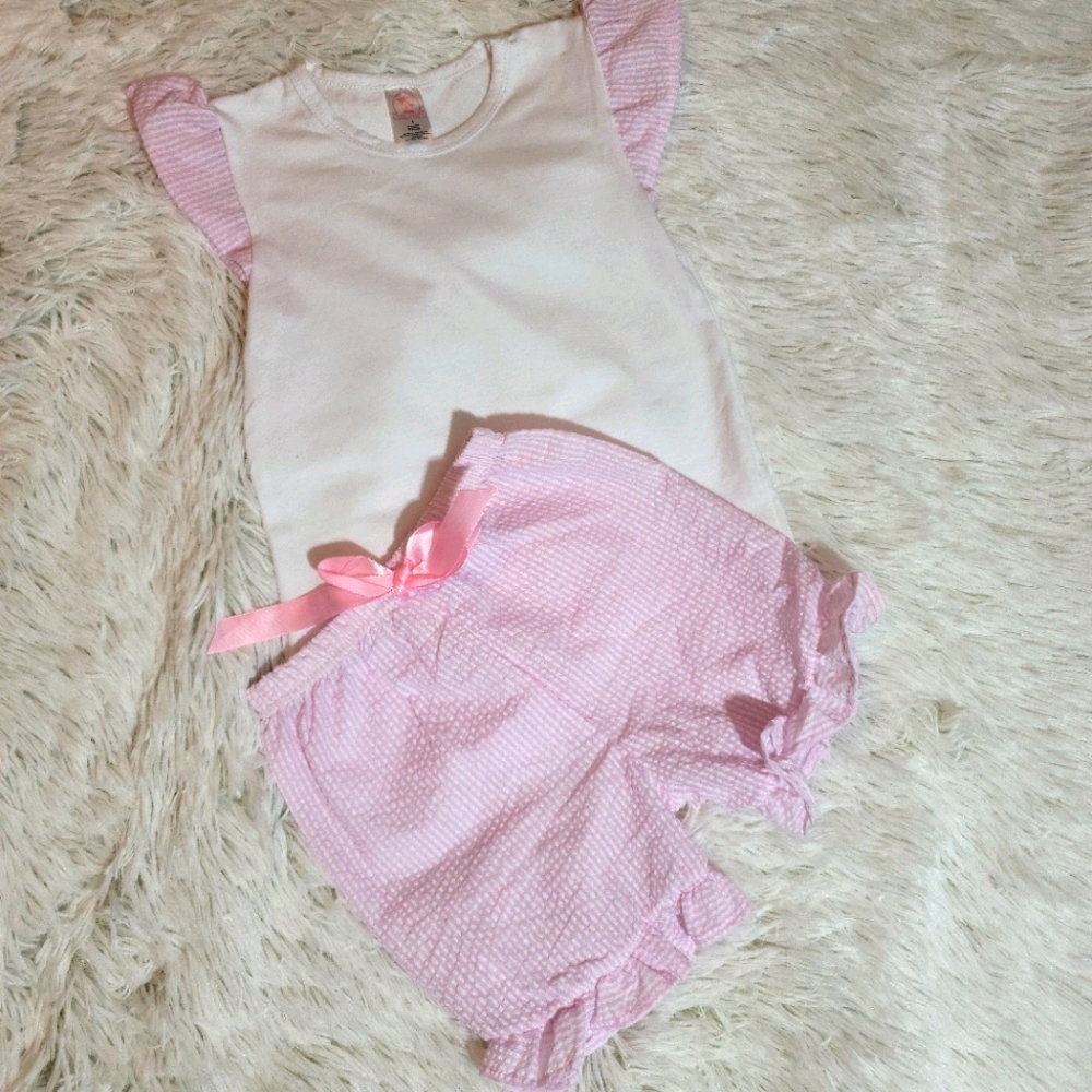Pink seersucker short set